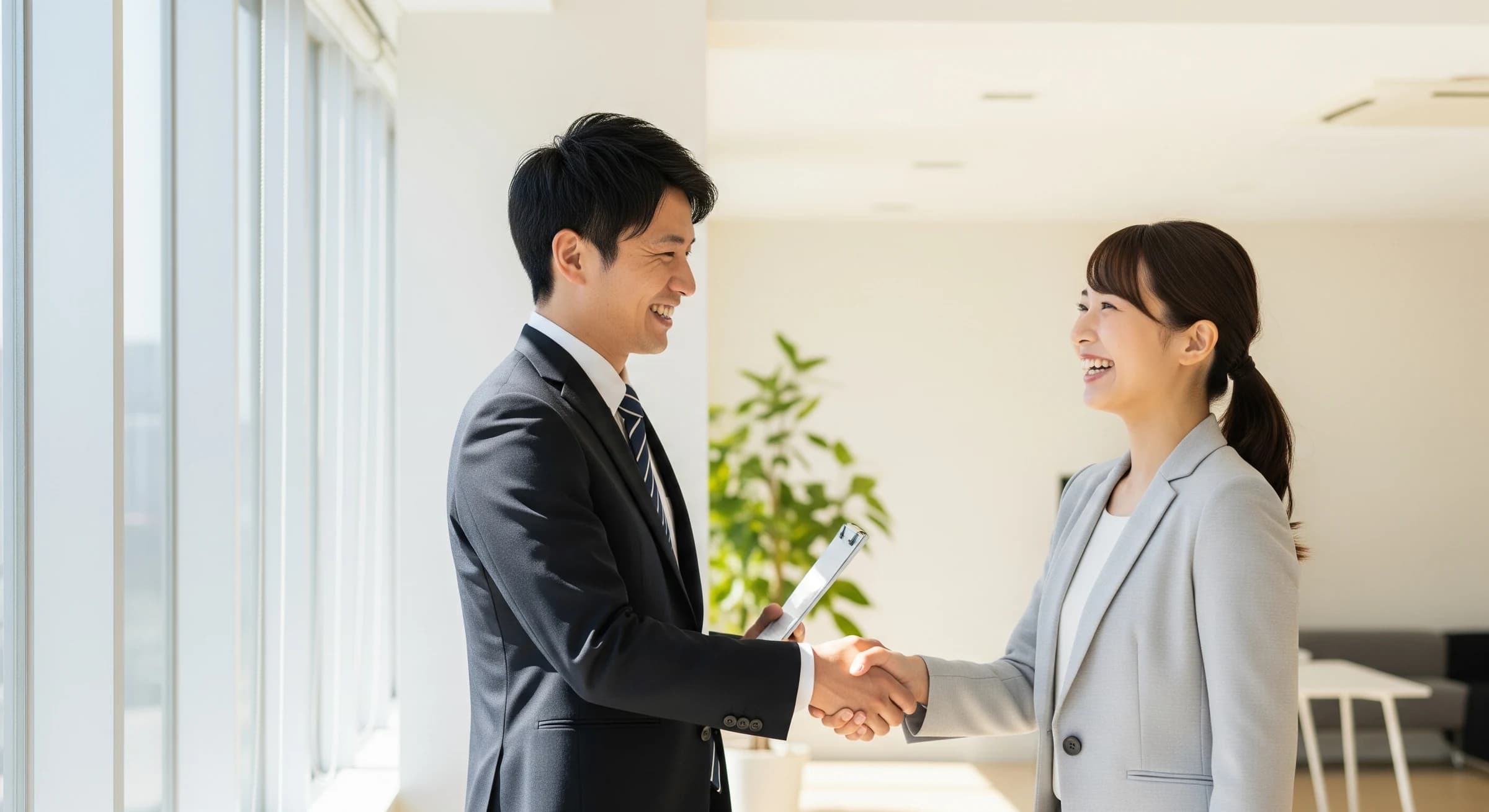 笑顔で握手するビジネスパーソン
