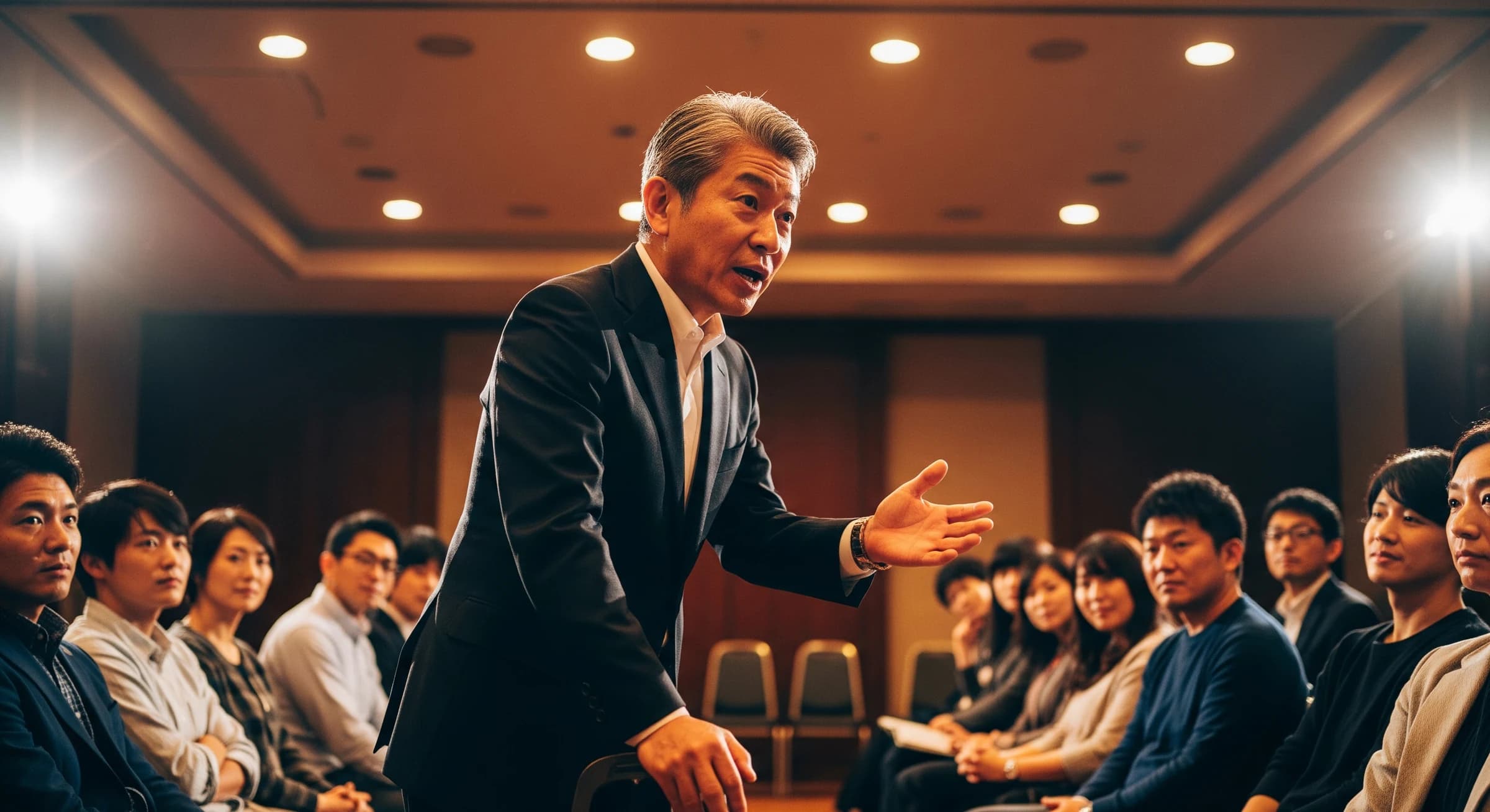 登壇し聴衆に語りかける講演の様子